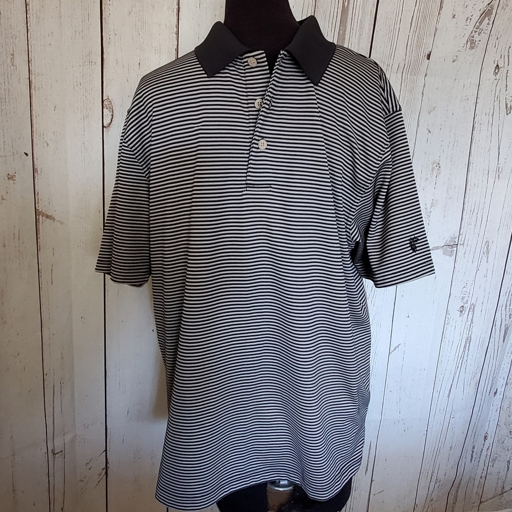 Cubavera short sleeved polo shirt black and gray striped Large